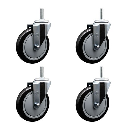 Service Caster 5 Inch Black Polyurethane Wheel Swivel 58 Inch Threaded Stem Caster Set Service Caster SCC-TS20S514-PPUB-BLK-58212-4